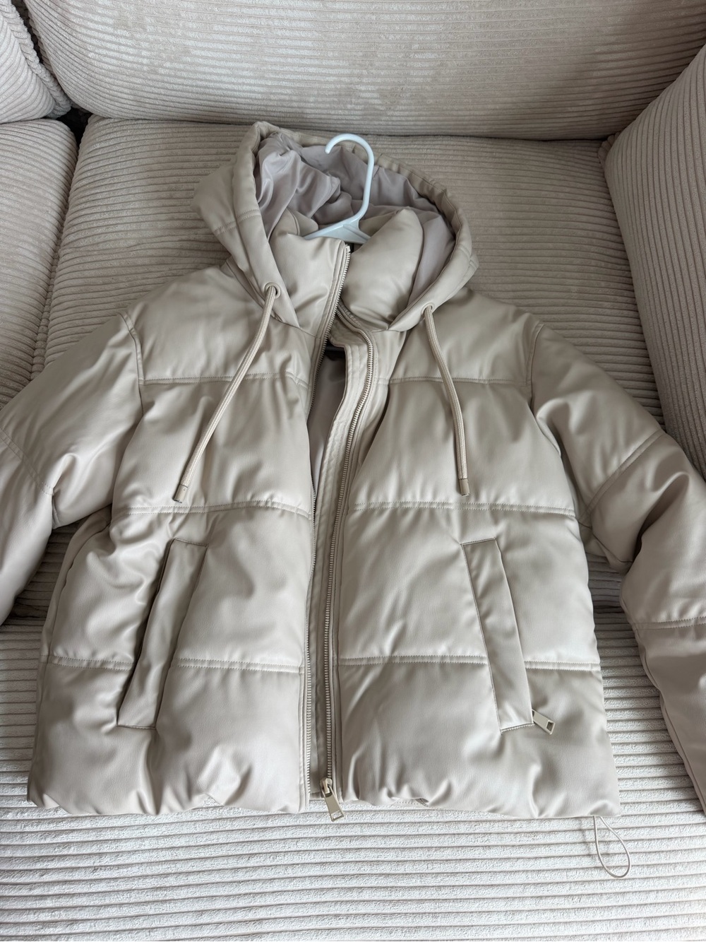 Zara Beige Hooded Puffer Jacket